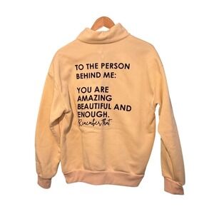 You Matter Statement Graphic Print Half Zip Sweatshirt Cream Black Knit L